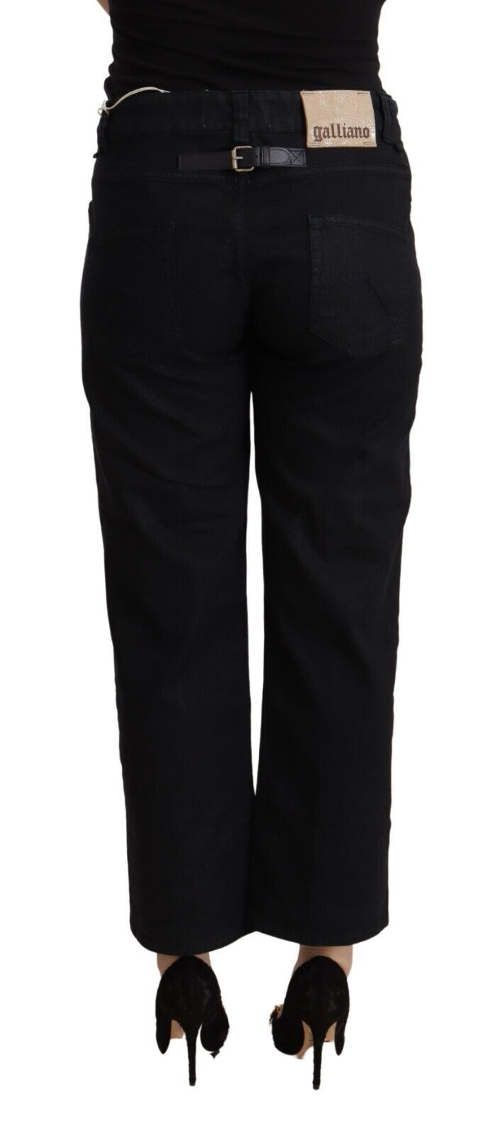 Black Cotton Flared Cropped High Waist Denim Jeans