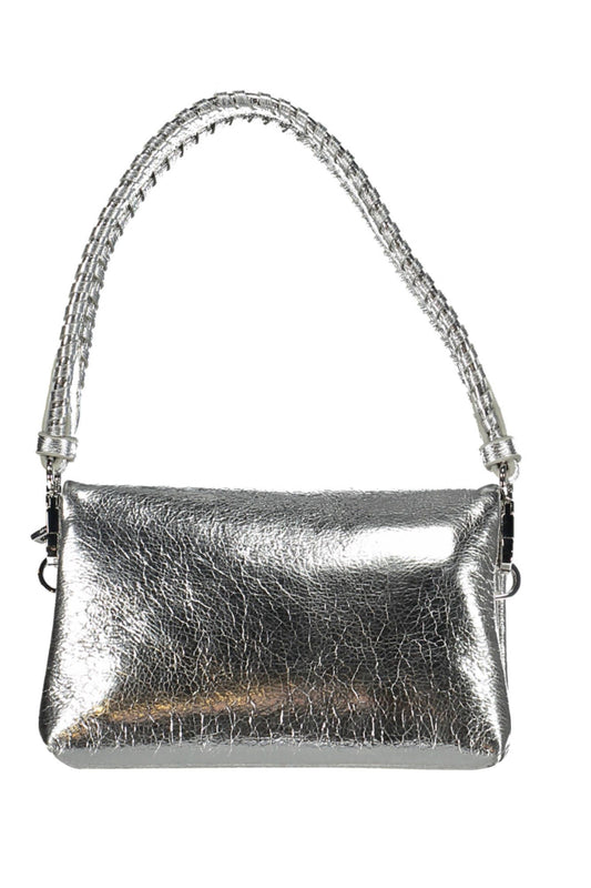 Silver Polyurethane Women Handbag