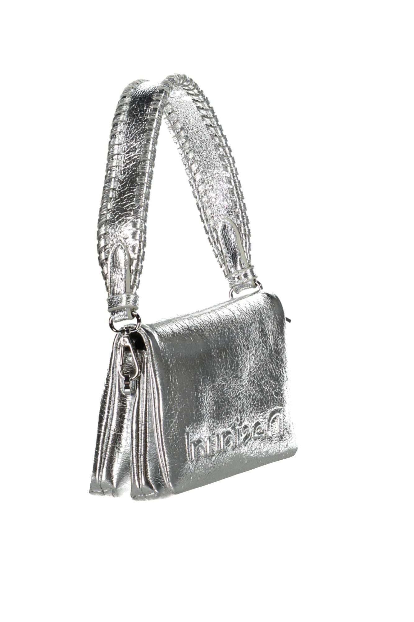 Silver Polyurethane Women Handbag