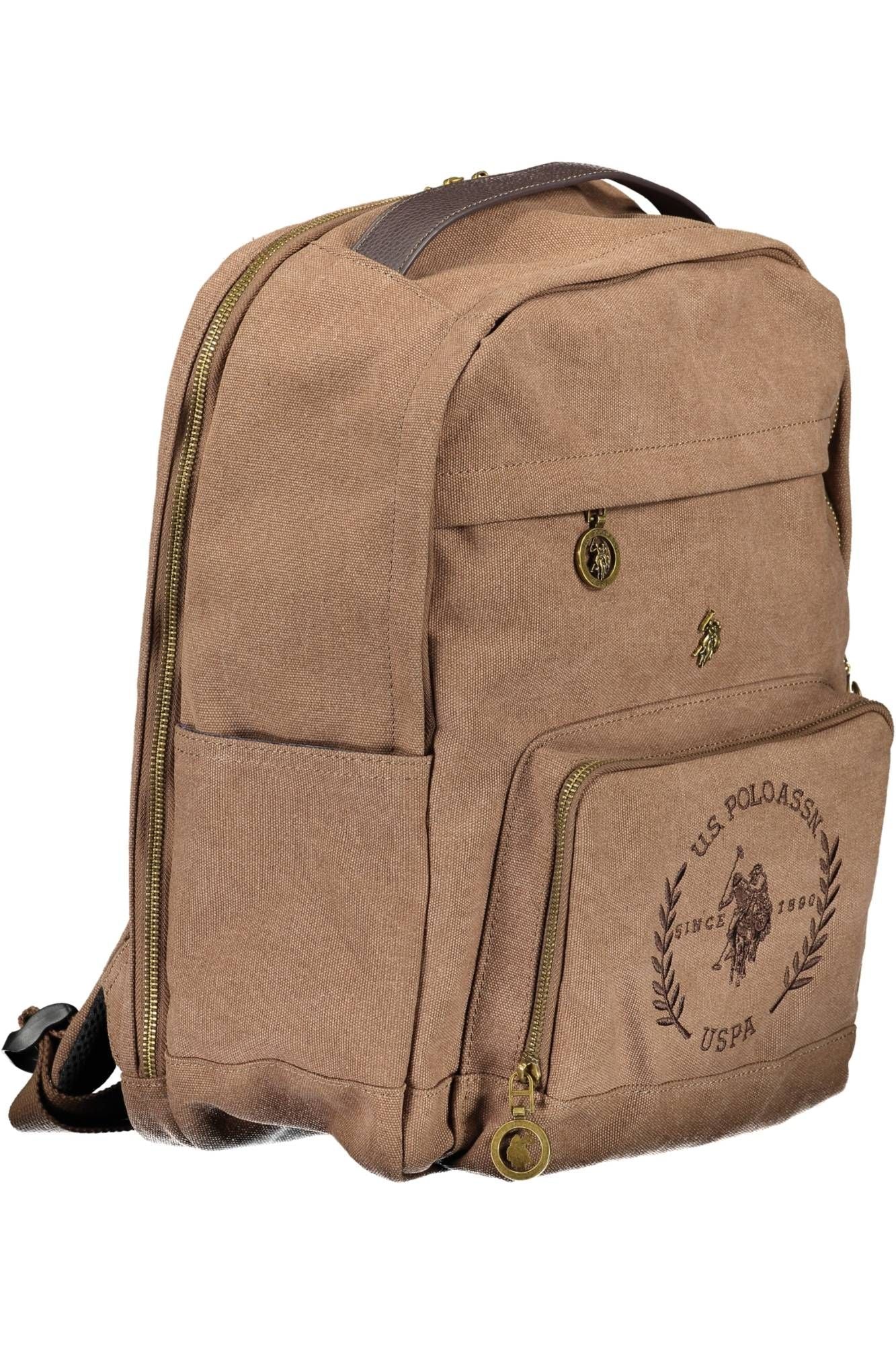 Brown Polyester Men Backpack
