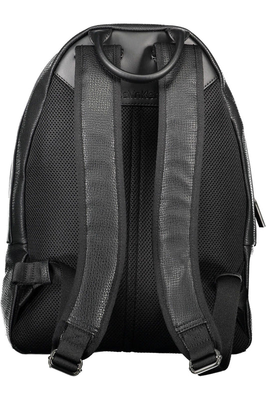 Black Polyurethane Men Backpack