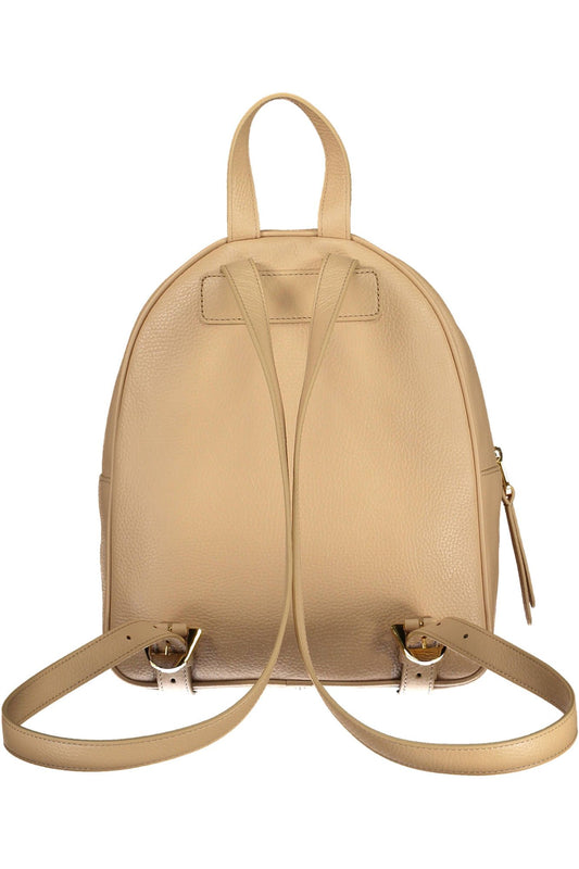 Beige Leather Women Backpack