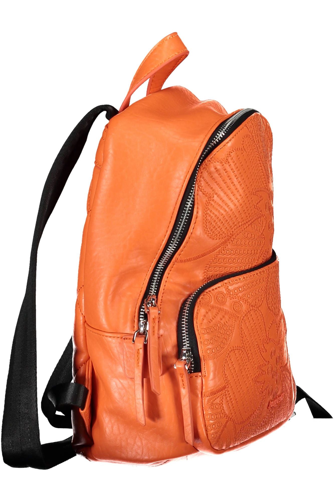 Orange Polyurethane Women Backpack