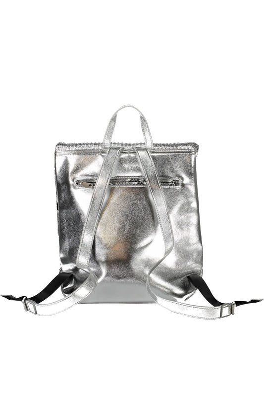 Silver Polyurethane Women Backpack