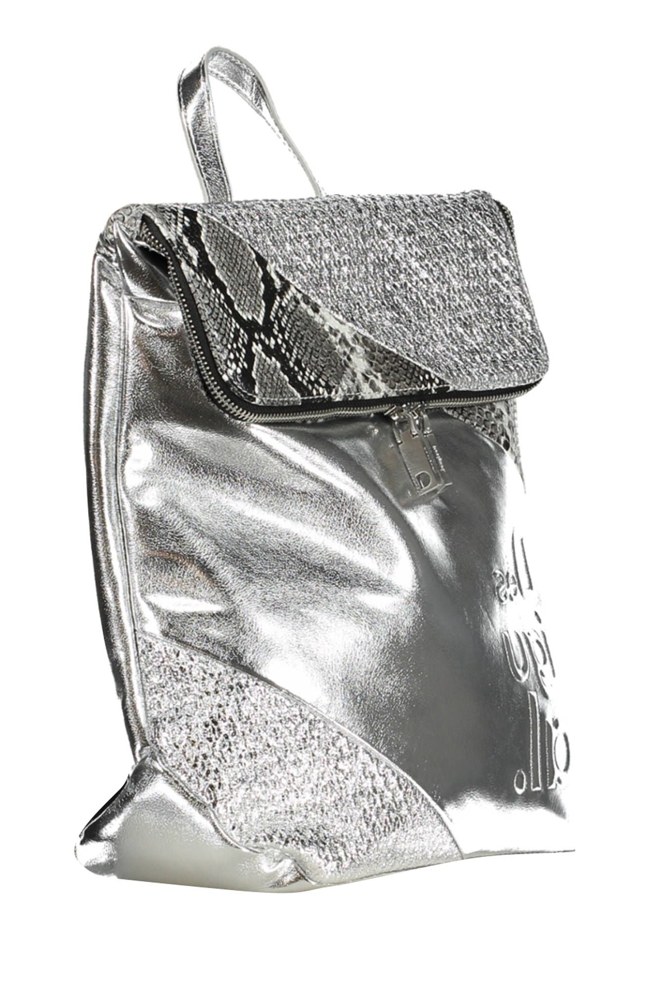 Silver Polyurethane Women Backpack