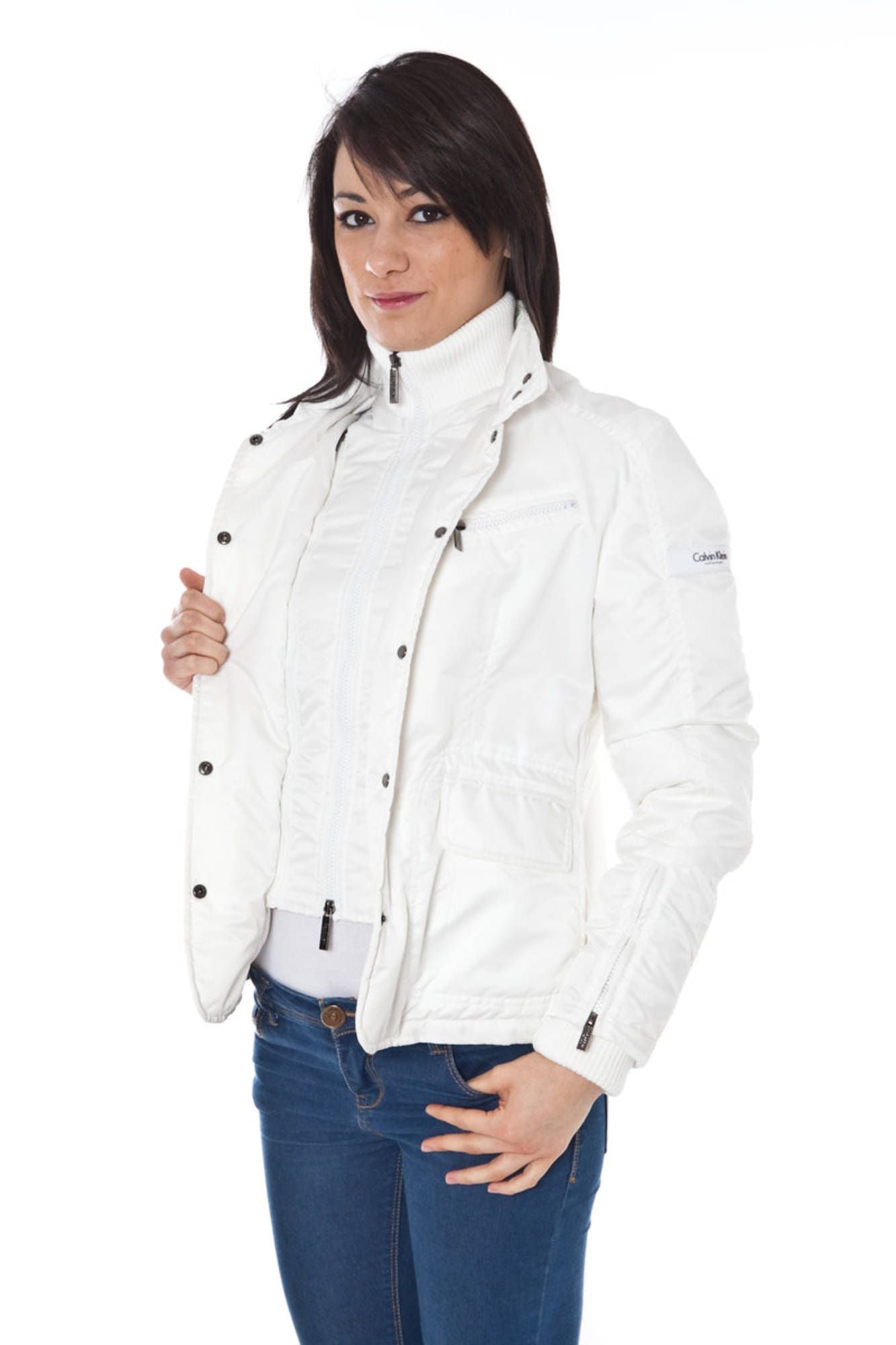 White Polyester Women Jacket