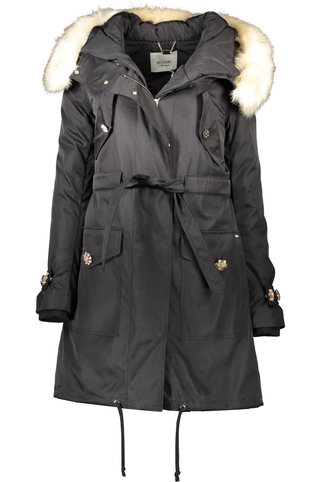 Black Polyester Women Parka