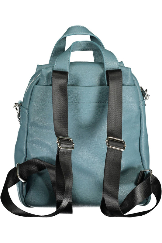 Blue Polyurethane Women Backpack