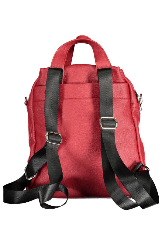 Red Polyurethane Women Backpack
