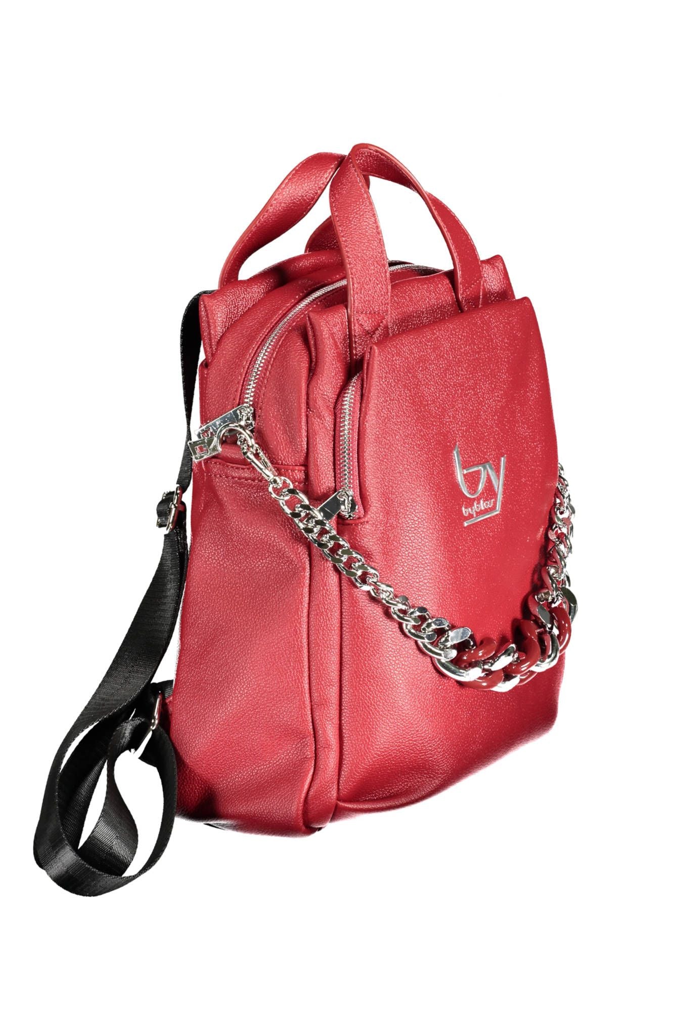 Red Polyurethane Women Backpack