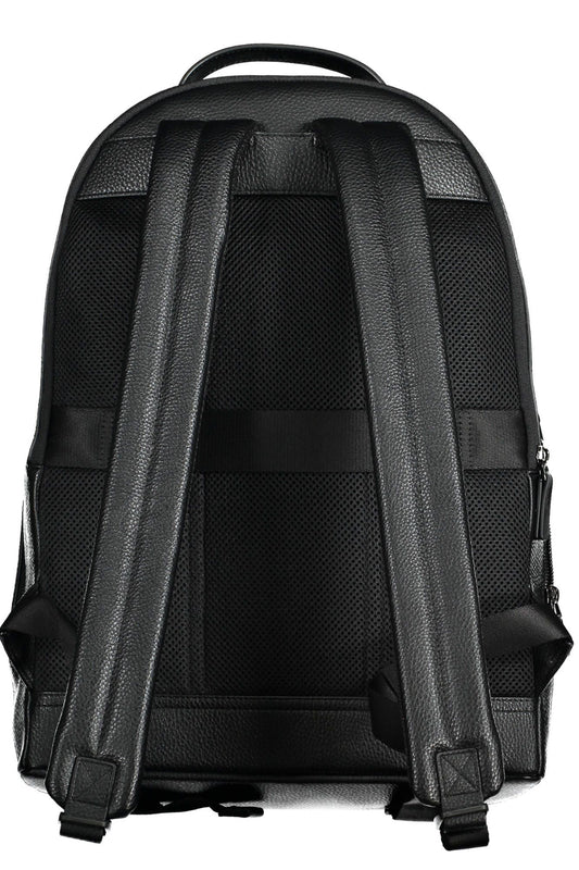 Black Polyurethane Men Backpack