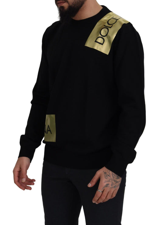 Elegant Gold-Embroidered Black Wool Sweater