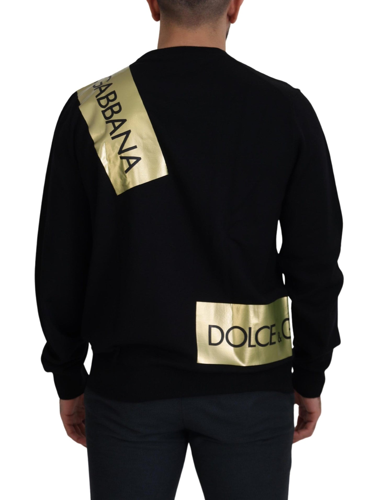 Elegant Gold-Embroidered Black Wool Sweater