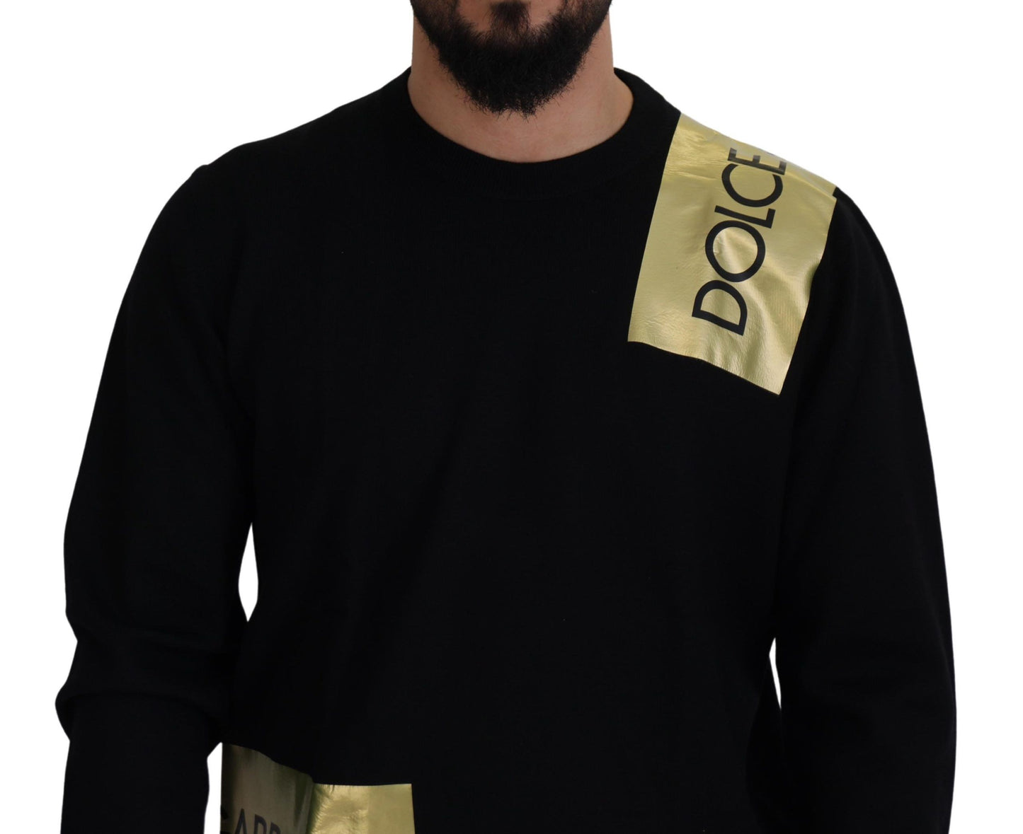 Elegant Gold-Embroidered Black Wool Sweater