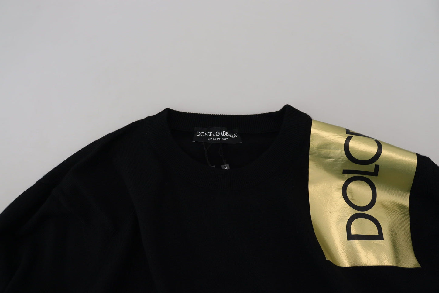Elegant Gold-Embroidered Black Wool Sweater
