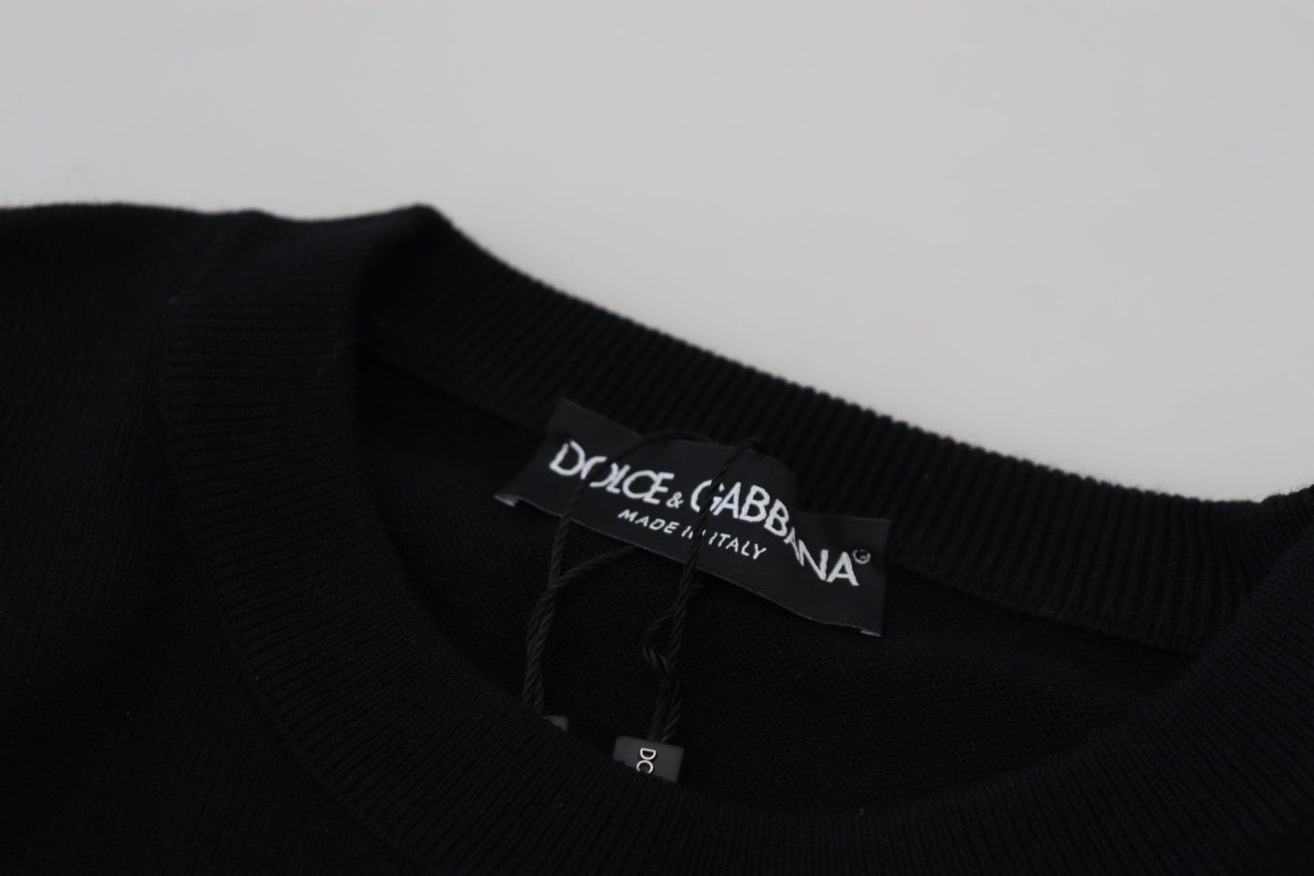 Elegant Gold-Embroidered Black Wool Sweater