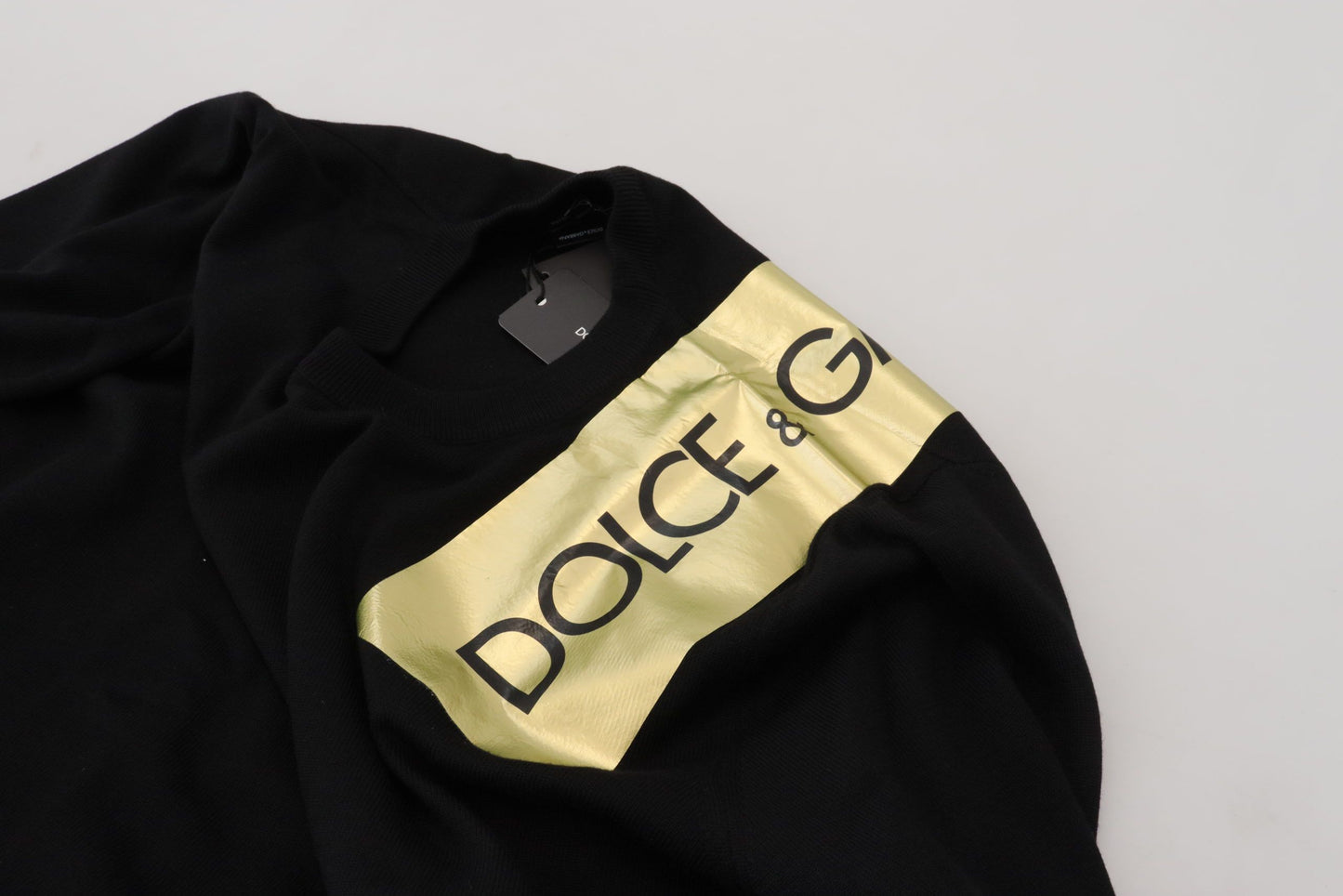 Elegant Gold-Embroidered Black Wool Sweater