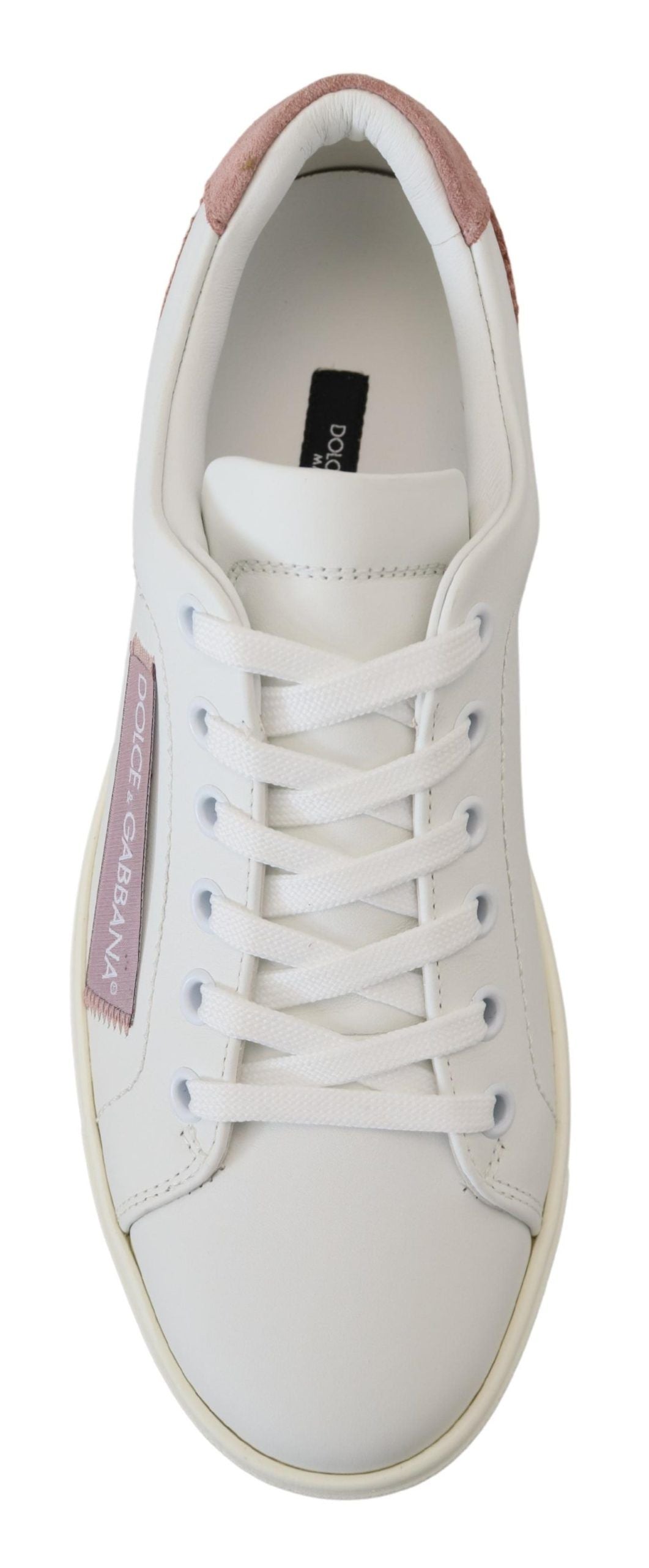 Chic White Pink Leather Low-Top Sneakers
