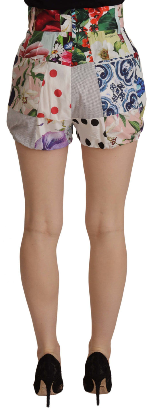 Multicolor Patchwork High Waist Cotton Shorts