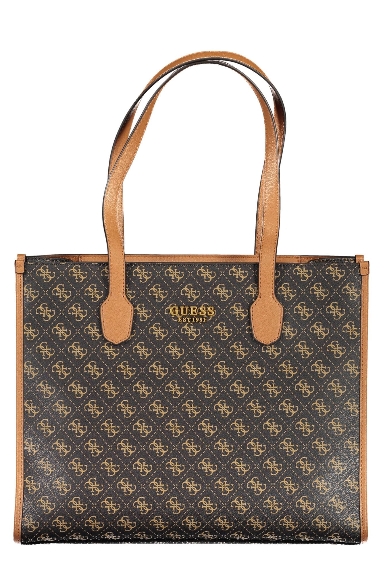 Brown Polyurethane Women Handbag