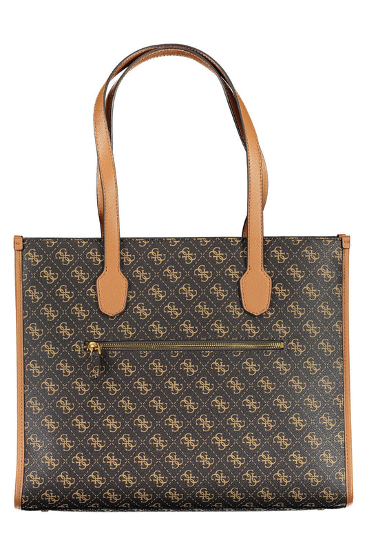 Brown Polyurethane Women Handbag