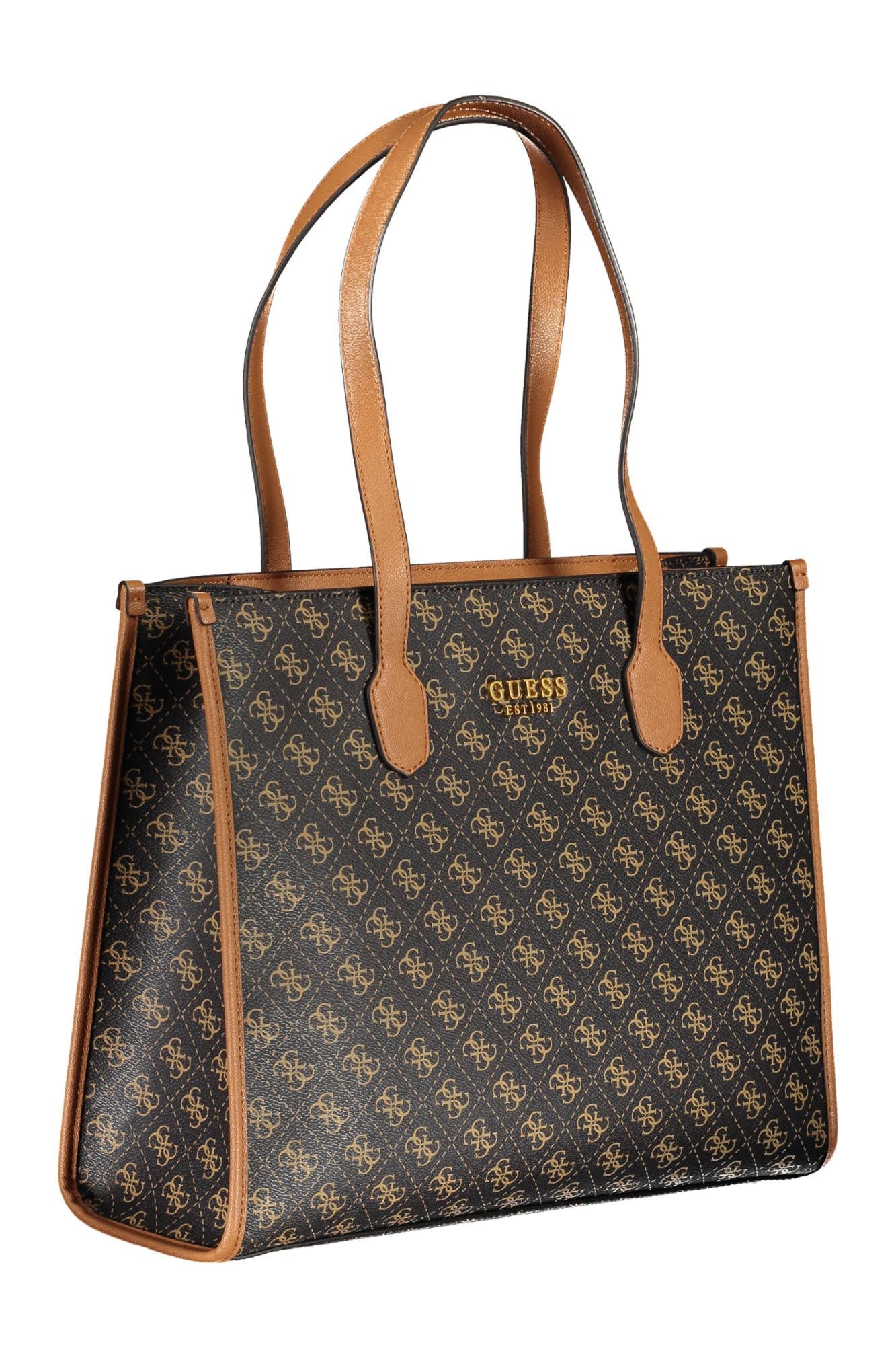 Brown Polyurethane Women Handbag