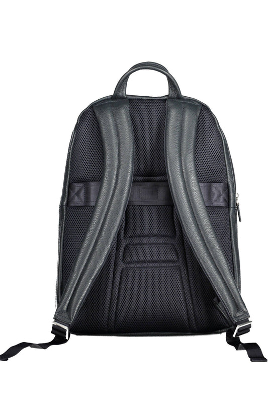 Blue Leather Men Backpack