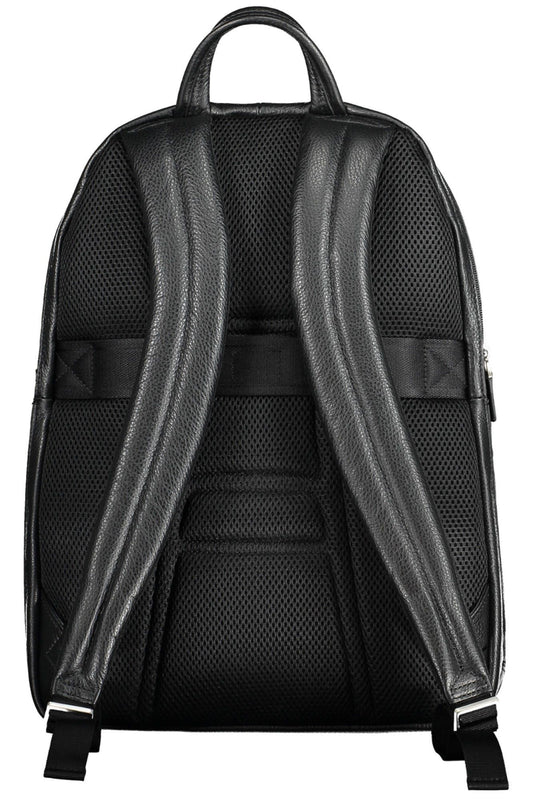 Black Leather Men Backpack
