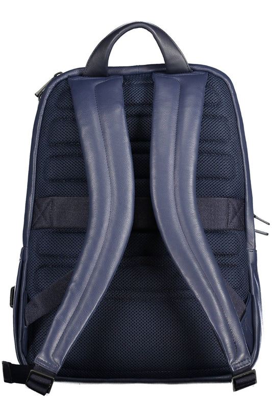 Blue Leather Men Backpack