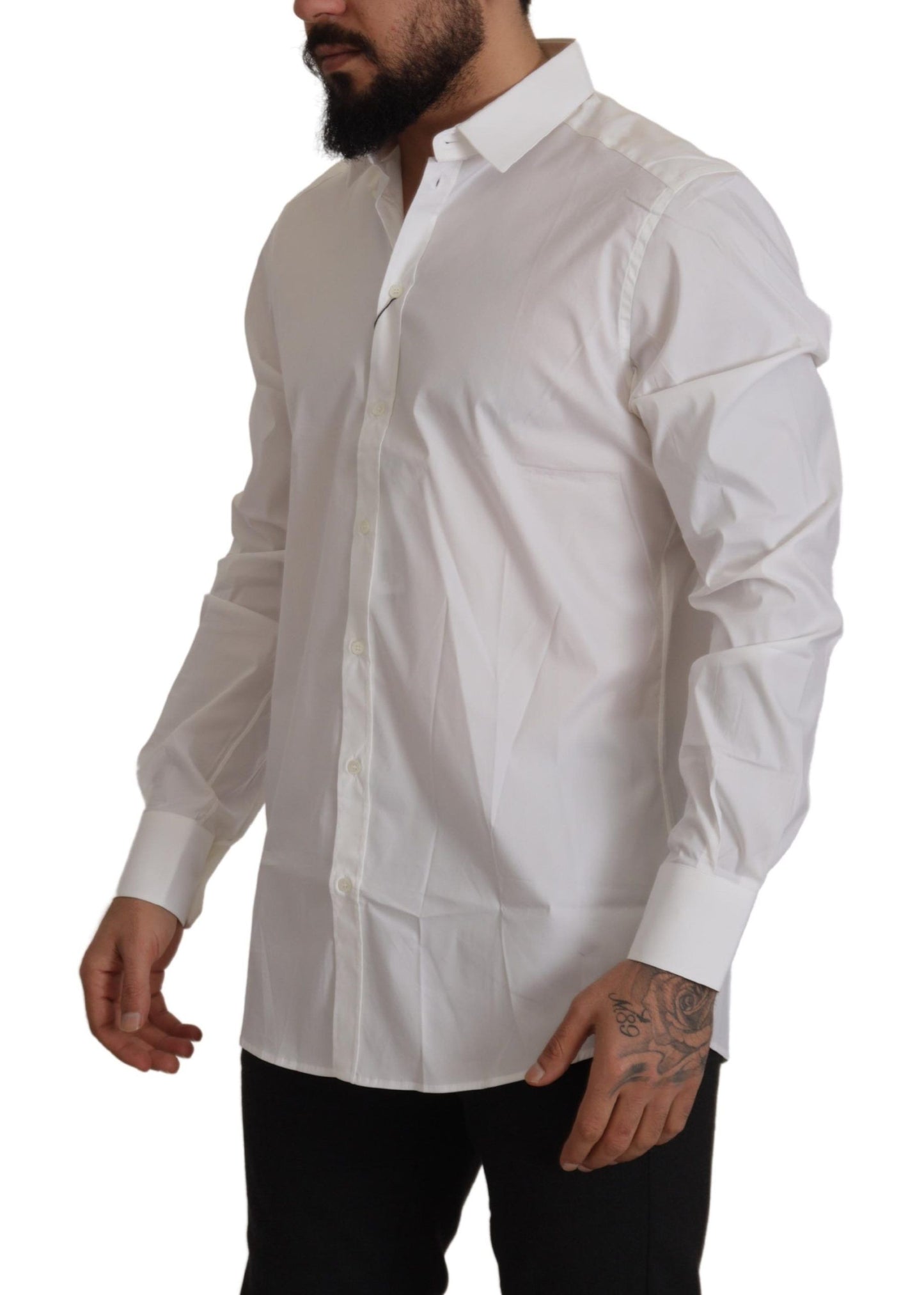 Elegant White Slim Fit Cotton Dress Shirt