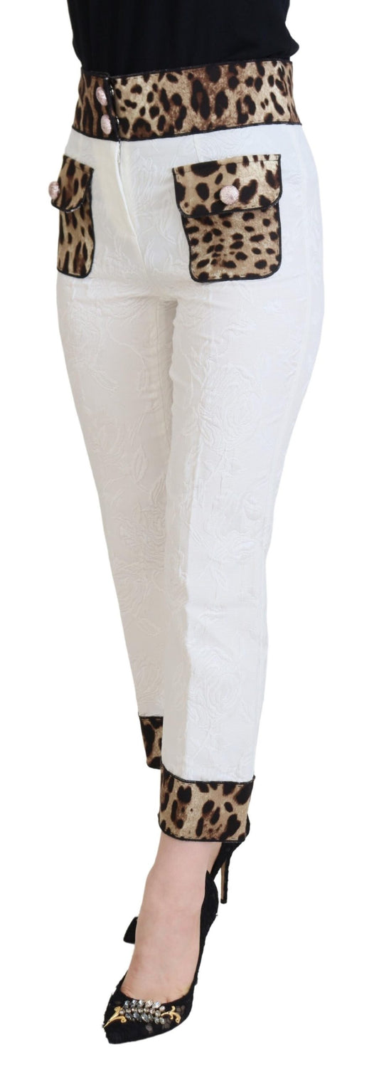 White Leopard Print High Waist Pants