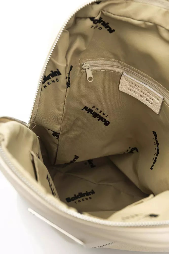 Beige Cow Leather Women Backpack