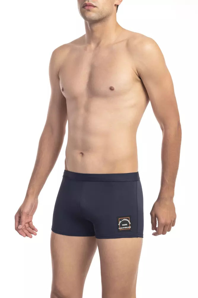 Blue Polyester Men Swimwear
