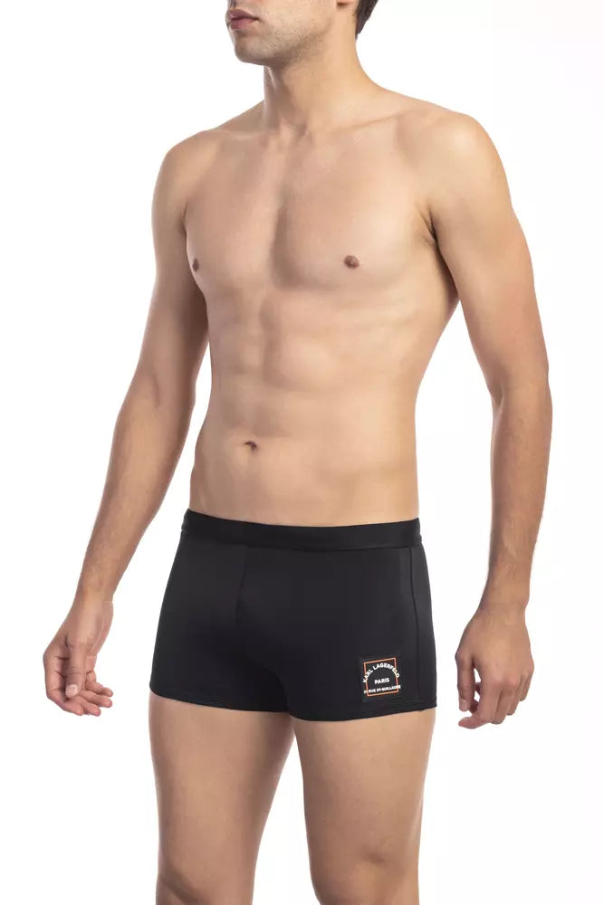 Black Polyester Men Swim Trunk