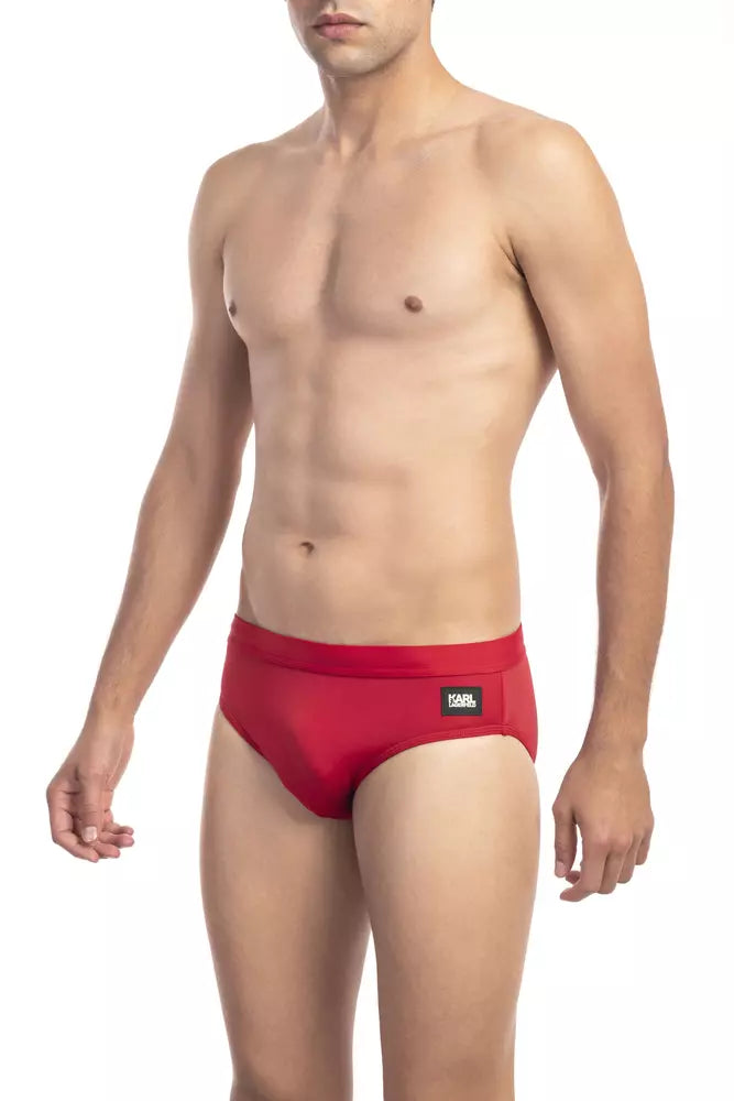 Red Polyester Men Swimwear