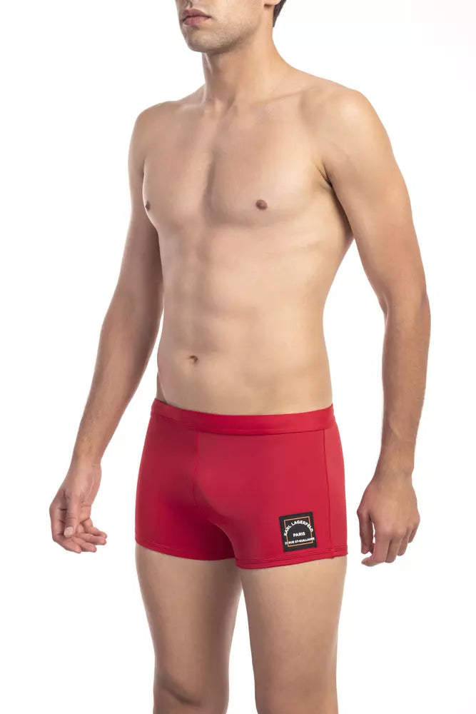 Red Polyester Men Swim Trunk