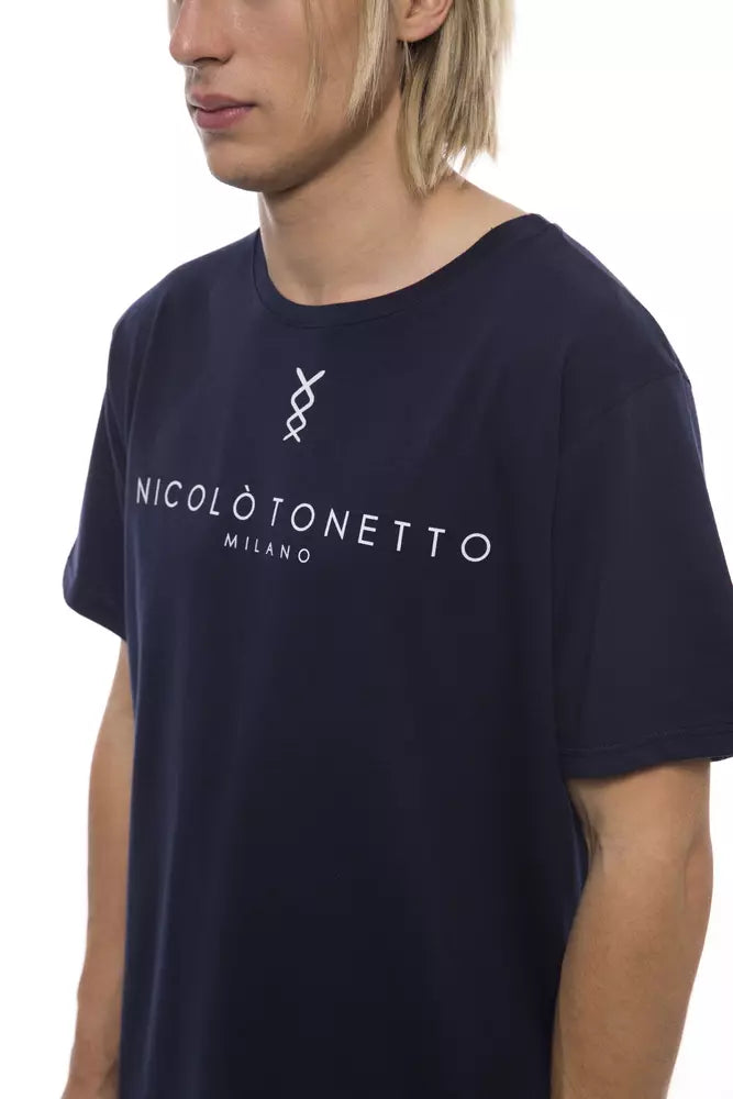 Blue Cotton Men T-Shirt
