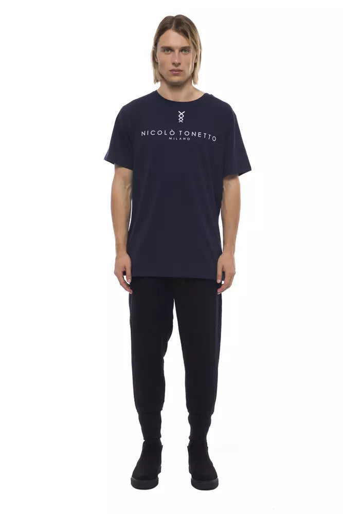 Blue Cotton Men T-Shirt
