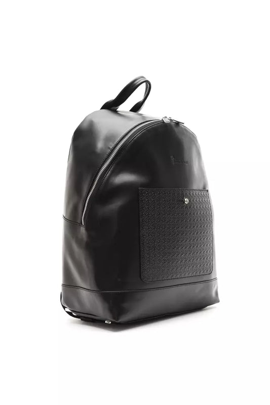 Black Leather Men Backpack