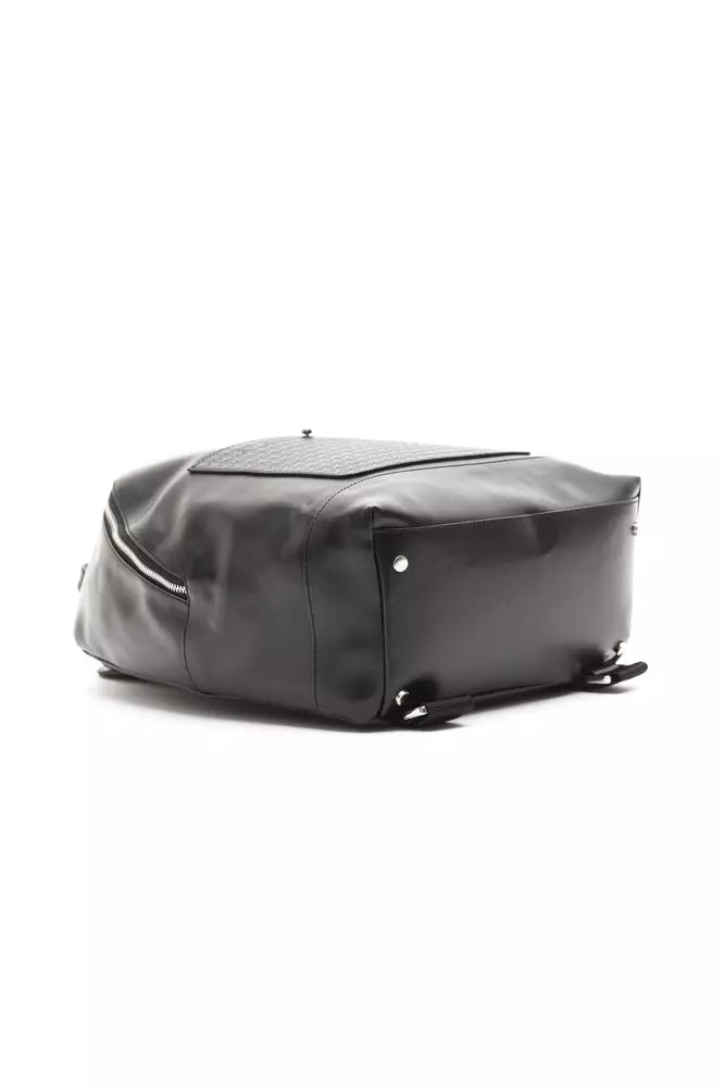 Black Leather Men Backpack