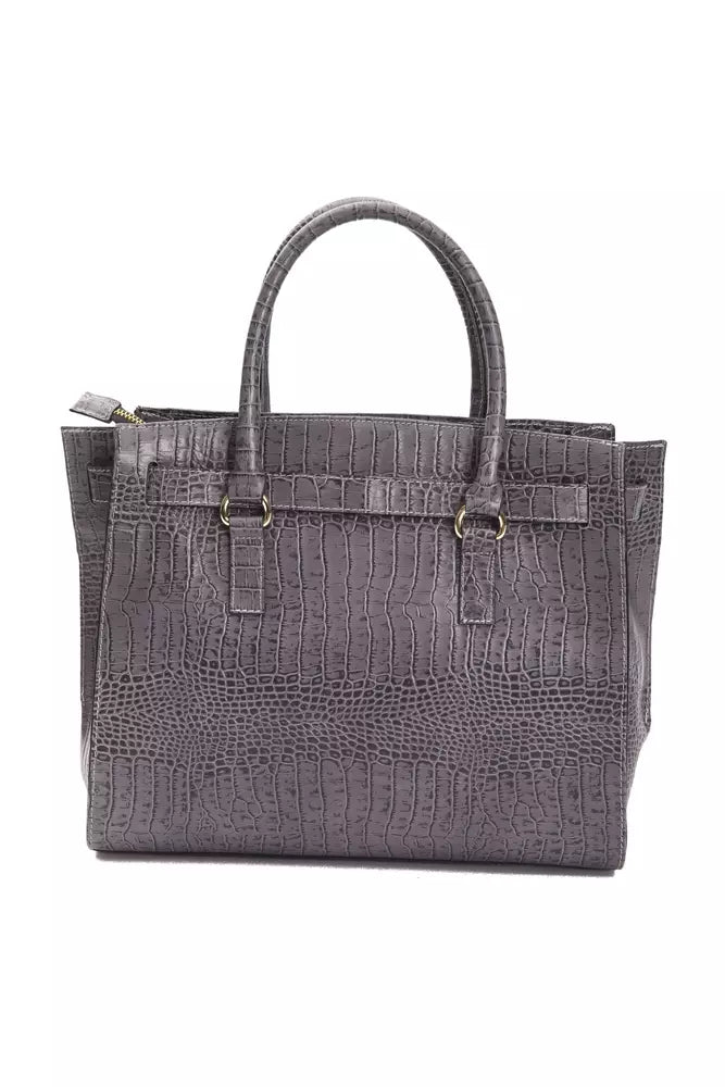 Gray Leather Women Handbag