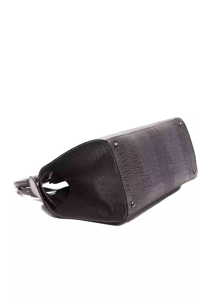 Gray Leather Women Handbag