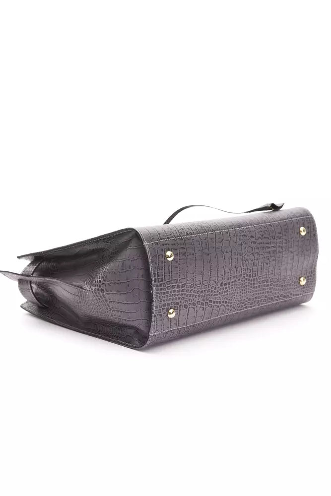 Gray Leather Women Handbag