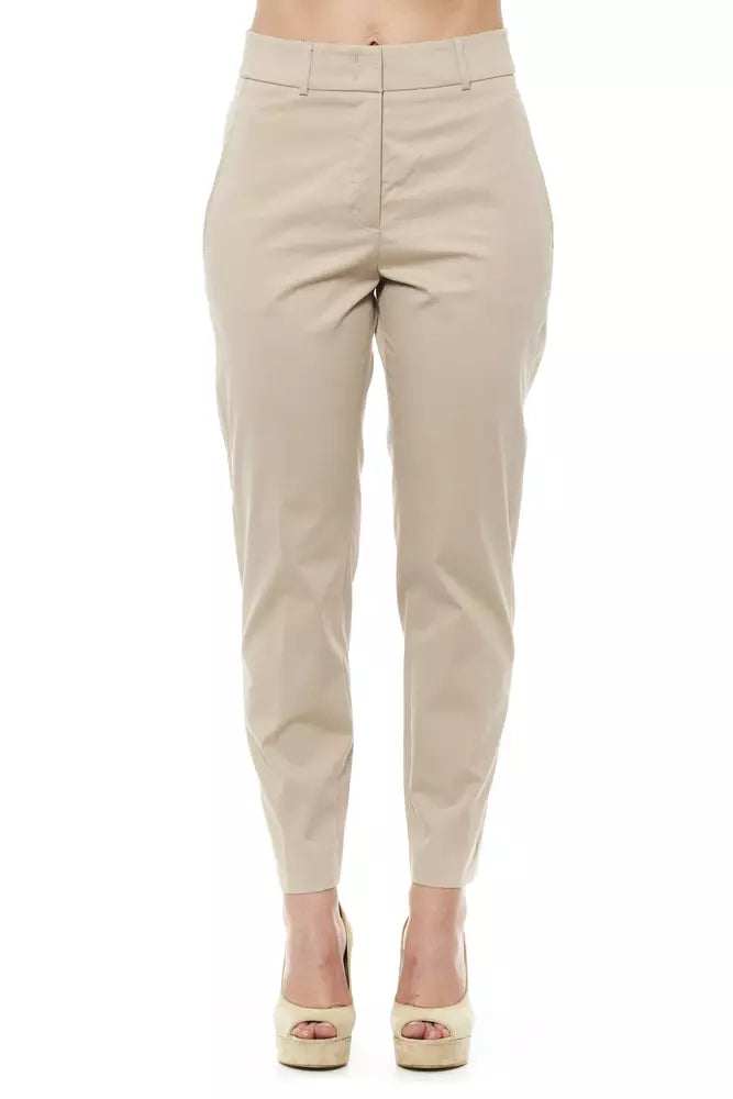 Beige Cotton Women Trouser
