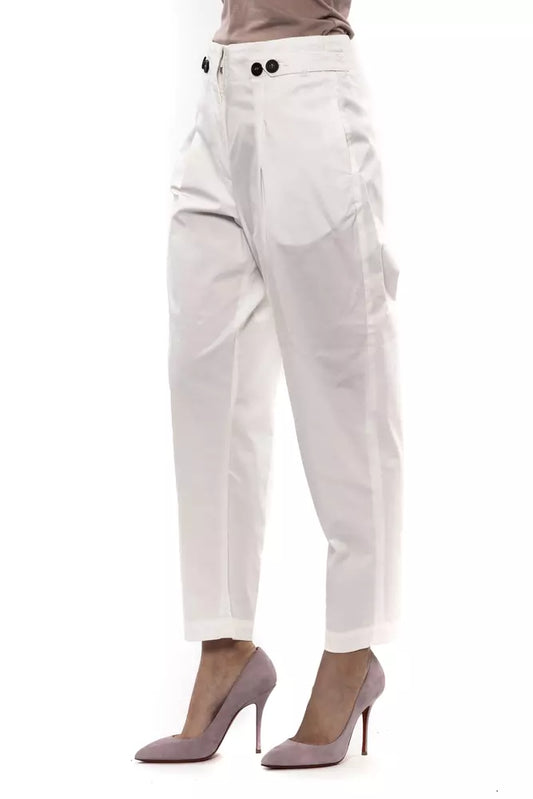 White Cotton Women Ankle Trouser