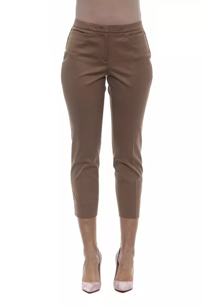 Beige Cotton Women Ankle Pant