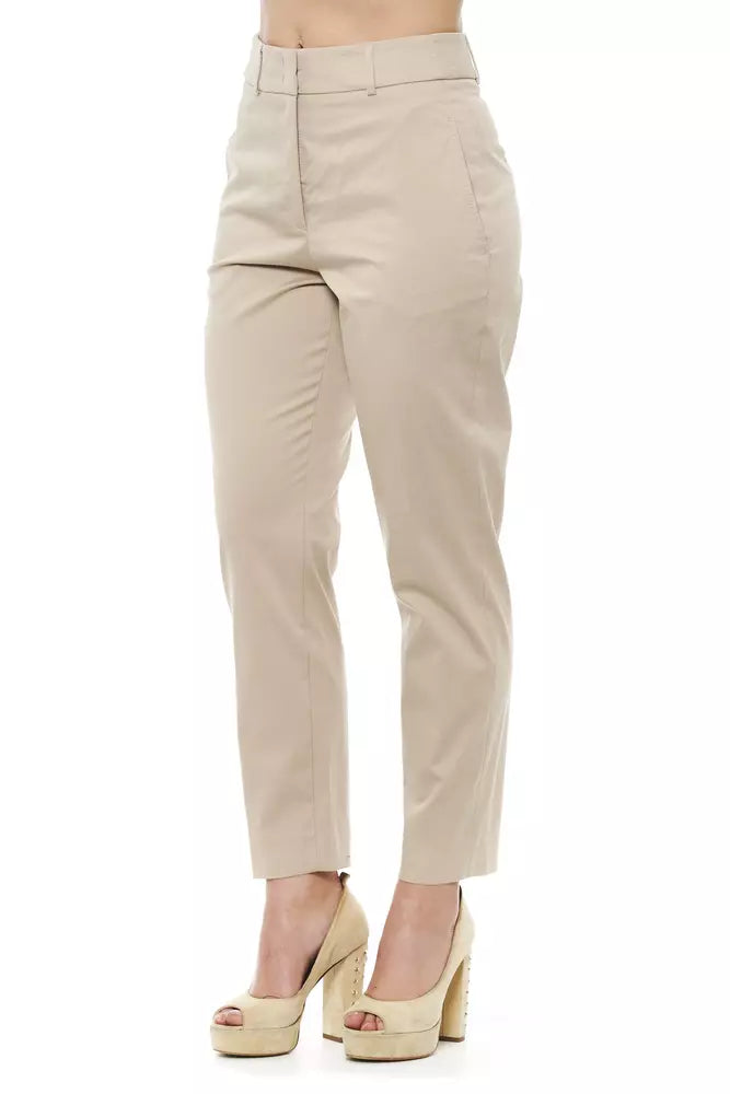 Beige Cotton Women Trouser