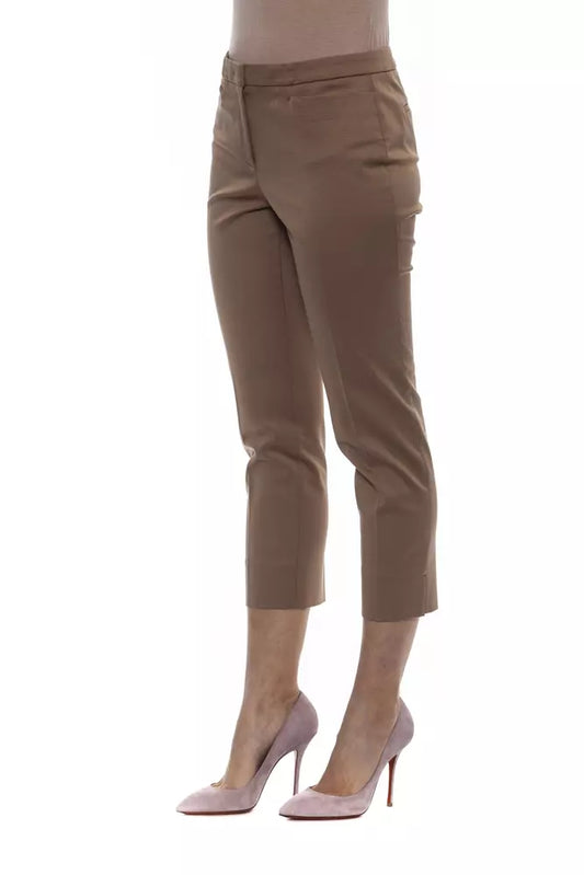 Beige Cotton Women Ankle Pant