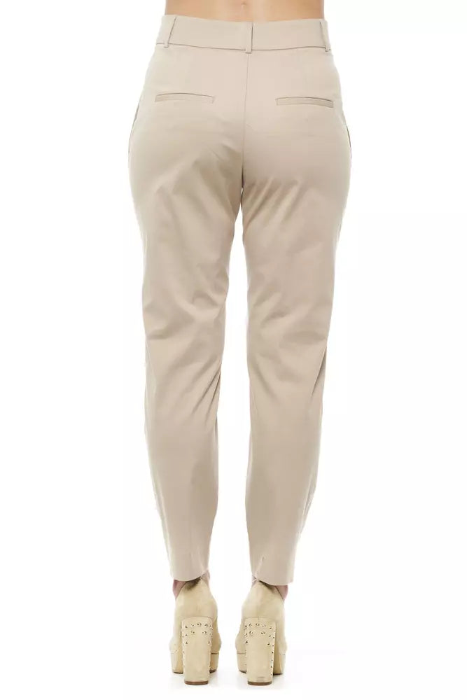 Beige Cotton Women Trouser