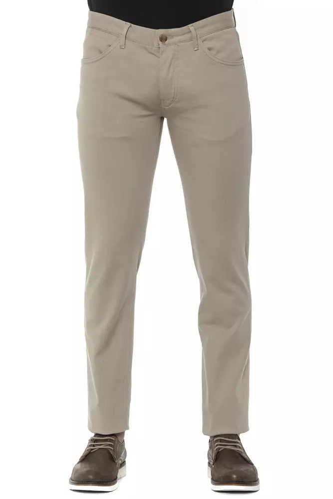 Beige Cotton Men Trouser